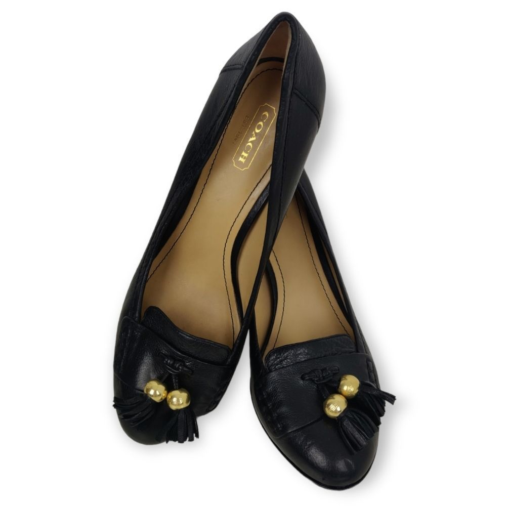 COACH CARALIE BLACK GENUINE LEATHER TASSEL DECOR PLATFORM HEELS PUMPS SHOES 8B - Picture 2 of 13